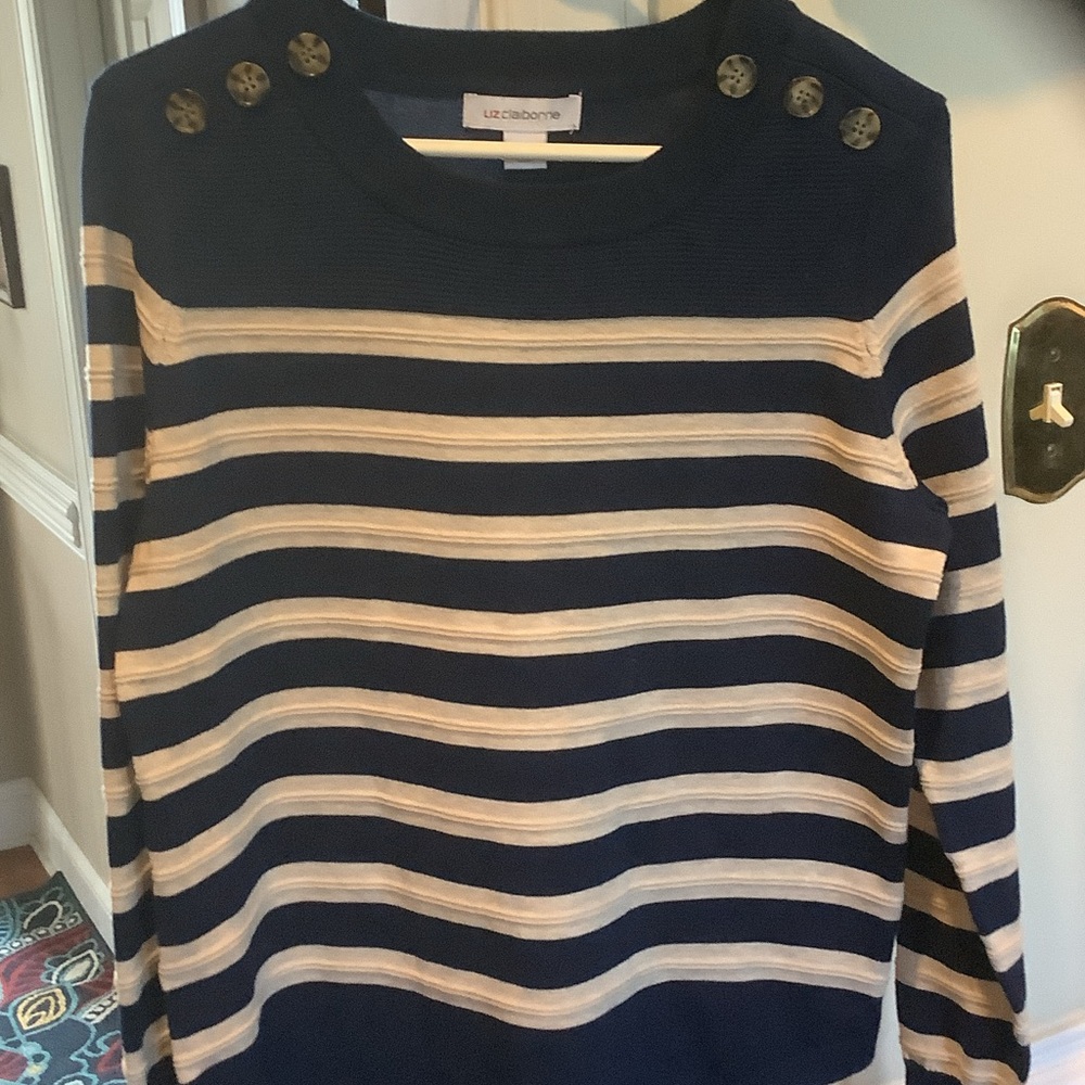 Liz Claiborne Blue‎ and Beige Buttoned Sweater